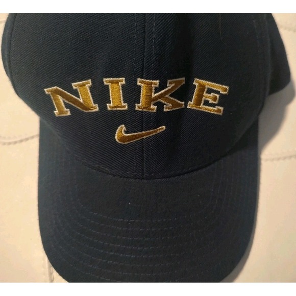 Vintage 90s Nike Spell Out Embroidered Swoosh SnapBack Hat Blue Yellow - Picture 2 of 13